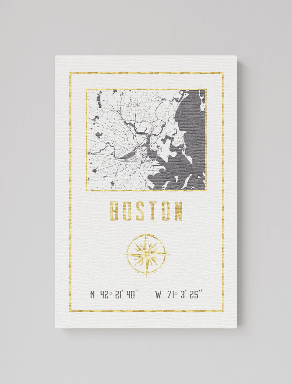 Boston Massachusetts Map Gold Vintage Compass and Coordinates – PI Fine Art