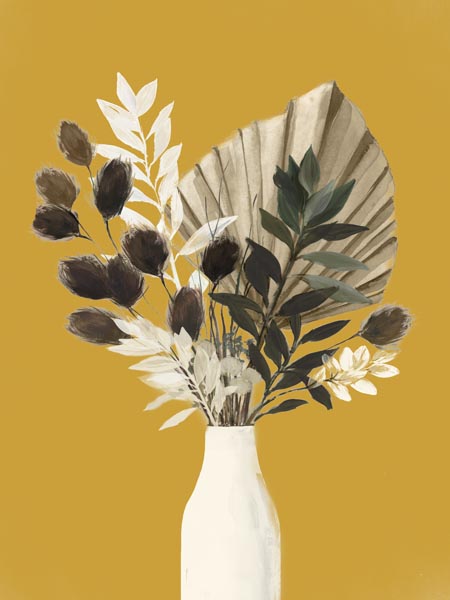 Dried Bouquet in White Vase on Yellow I
