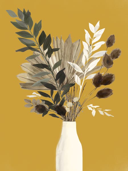 Dried Bouquet in White Vase on Yellow II