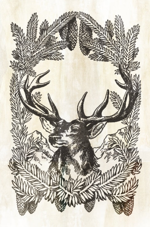 Vintage deer illustration with foliage