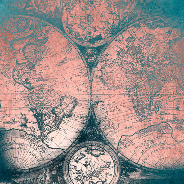 Rose Gold Vintage World Map