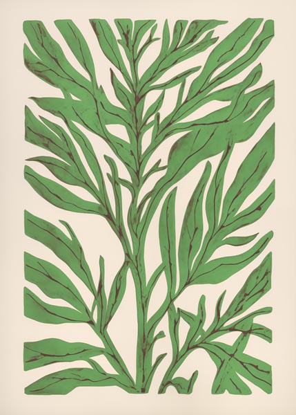 Green Leaves on Ivory Canvas