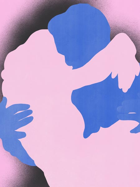 Embrace in Blue and Pink