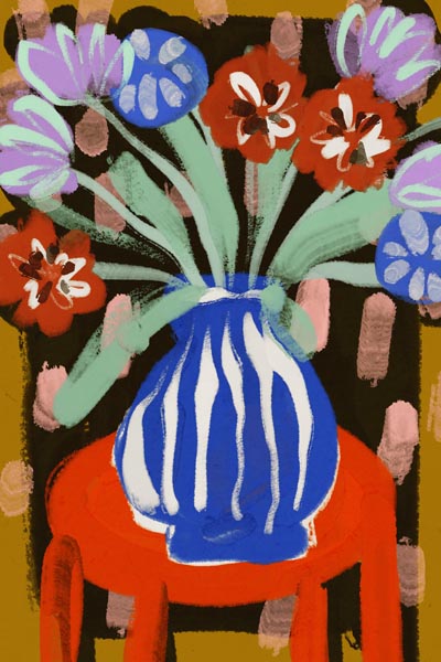 Bold Blooms in Striped Vase