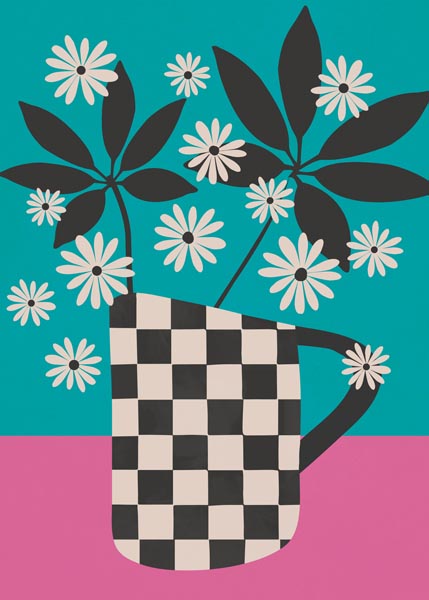 Flowers in Checkered Vase 
