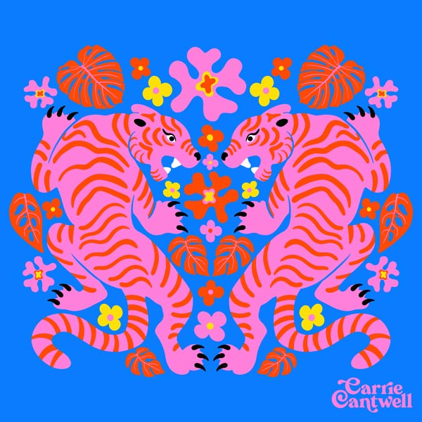 Tigers Among Vibrant Blossoms